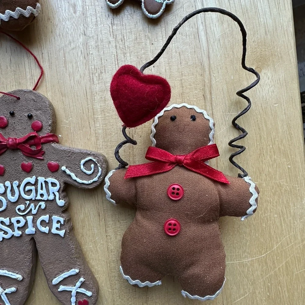 Vintage Gingerbread Man Boy Girl Christmas Tree Holiday Ornaments Lot Of 6